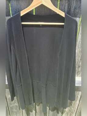Talbots 1X Petite Black Fine Knit Flyaway Cardigan Cotton Rayon Blend